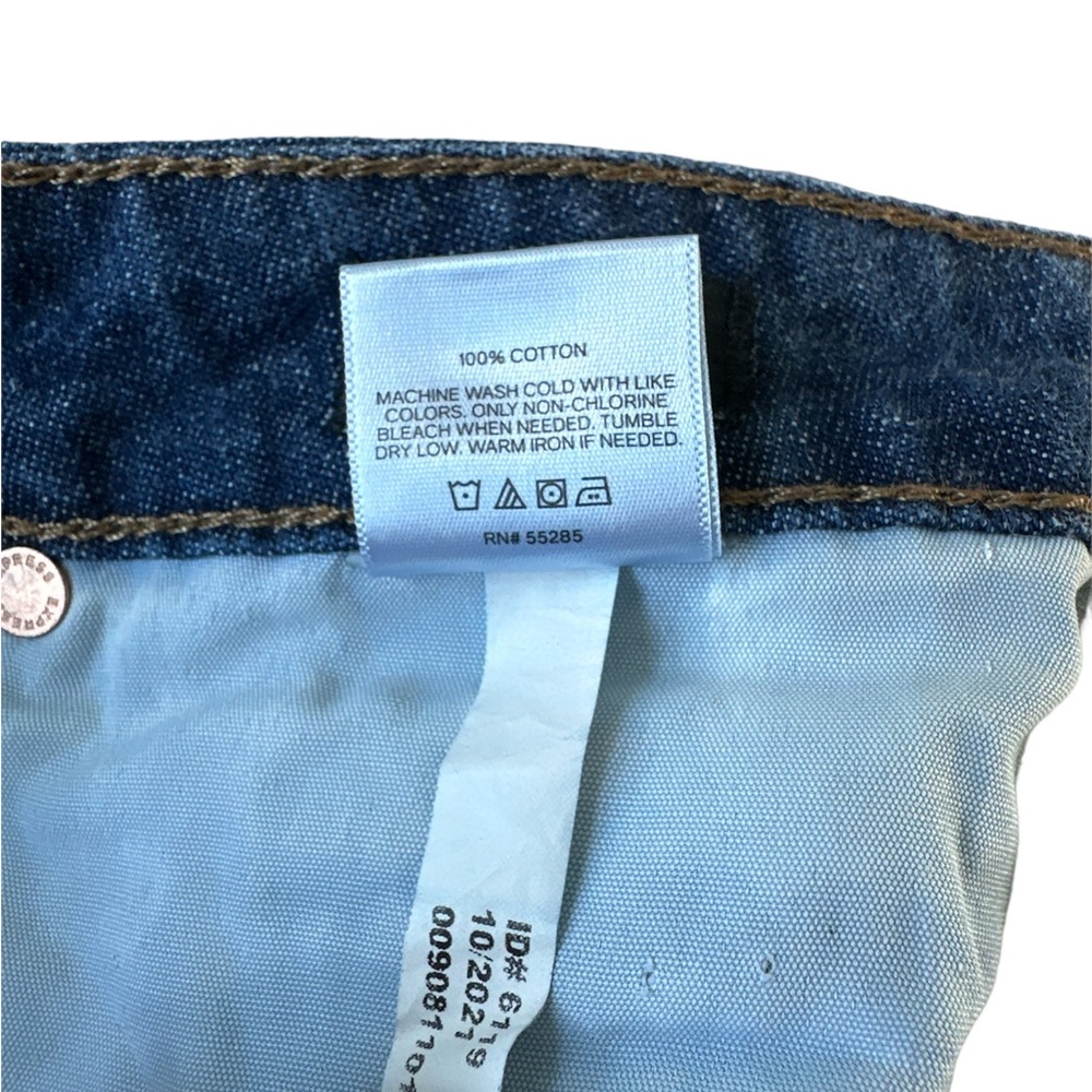 Express Mid Rise Dark Wash Raw Hem Boyfriend Jeans - Picture 8 of 9